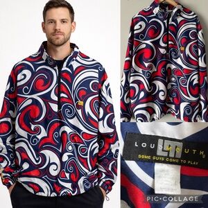Loudmouth 1/4 Zip Pullover Golf Windbreaker Red White Blue Paisley Swirl XL READ